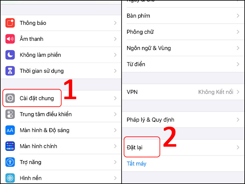 Vào cài đặt thiết lập lại cài đặt mạng